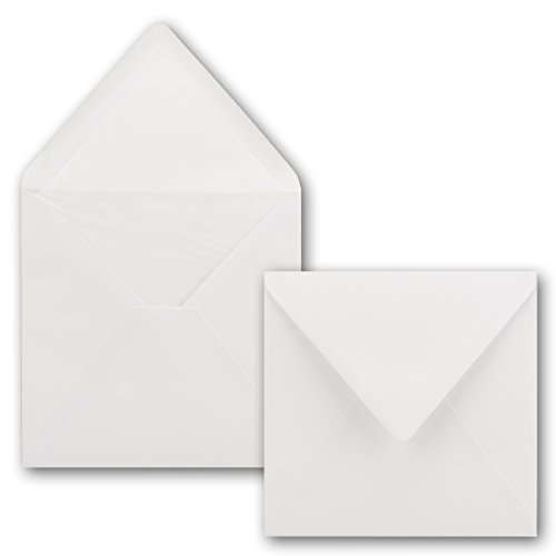 Umschläge Quadratisch 16 x 16 cm - 250 Stück - Hochweiss mit weißem Seidenfutter - gefütterte quadratische Briefumschläge - Nassklebung