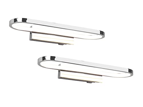 LED Badezimmer Wandleuchte mit Schalter, 2er Set in Silber Chrom, Breite 40cm - Spiegelleuchte