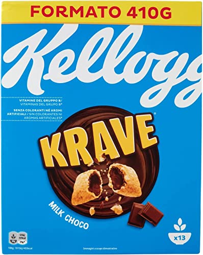 3x Kellogg's Krave Milk Choco Flavour Cerealien Weizen-, Hafer- und Reisbündel mit Milchschokoladenfüllung 410g
