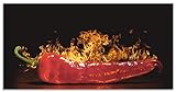 ARTland Spritzschutz Küche aus Alu für Herd Spüle 120x60 cm (BxH) Küchenrückwand mit Motiv Essen Lebensmittel Gewürze Chili Flammen Modern Dunkel Rot S7PR