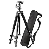 Mantona Basic Scout Set Fotostativ, Kamerastativ bis 144cm, + Tragetasche, Kugelkopf, Wasserwaage, umkehrbare Mittelsäule, für Reisen und Outdoor Fotografie für DSLR Kamera, kompakt leichtes Stativ