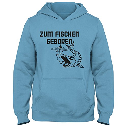 Shirtastic Kinder Hoody Hoodie Zum Fischen Geboren Angeln Zander 03, Größe:12-14 Jahre (152-164cm), Farbe:türkis/schwarz