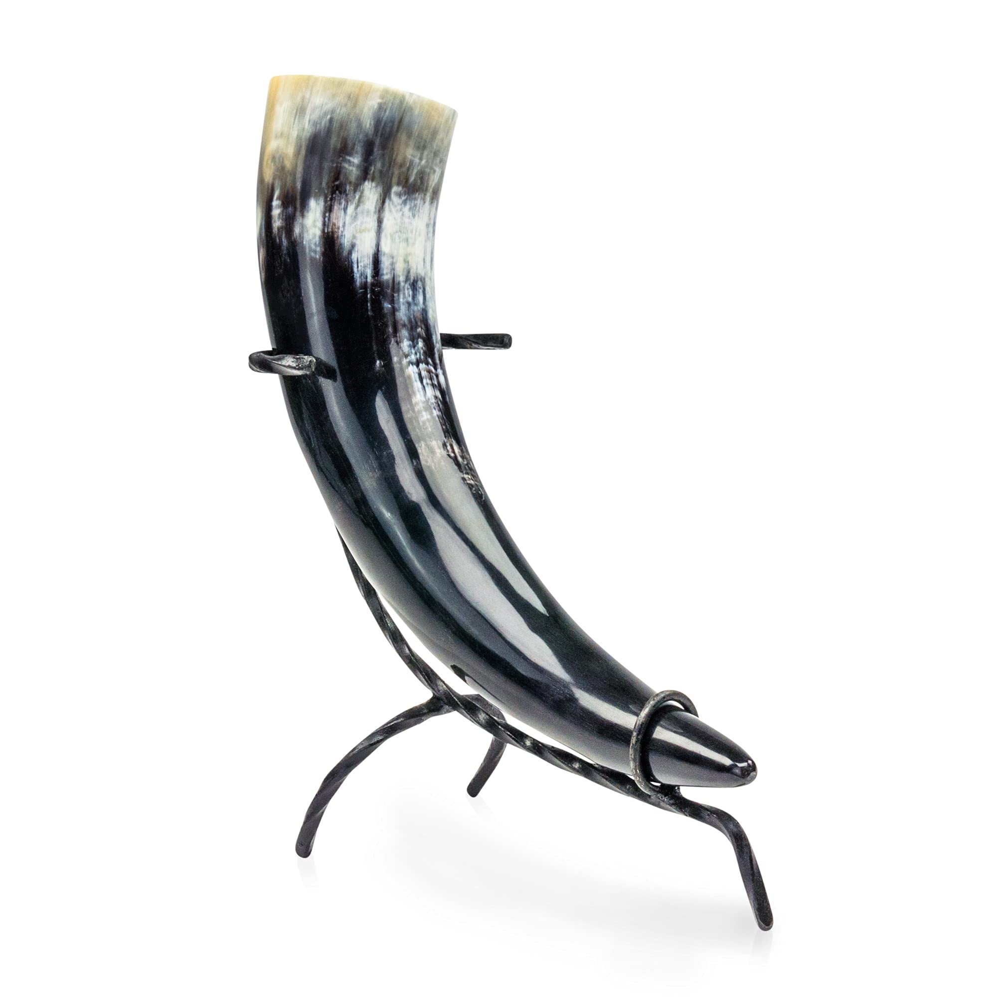 Trinkhorn mit Tisch-Ständer - lebensmittelechtes Wikinger-Horn aus echtem Rinderhorn - Methorn - Mittelalter-Deko - LARP - Viking (0,4L)