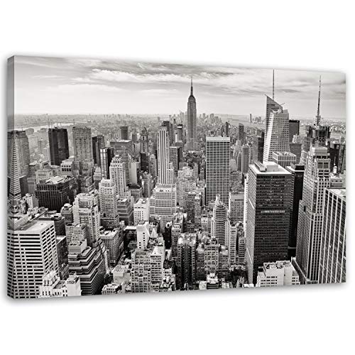 Feeby. Wandbild - 1 Teilig - 80x120 cm, Leinwand Bild Leinwandbilder Bilder Wandbilder Kunstdruck, New York, Architektur, SCHWARZ-WEIß