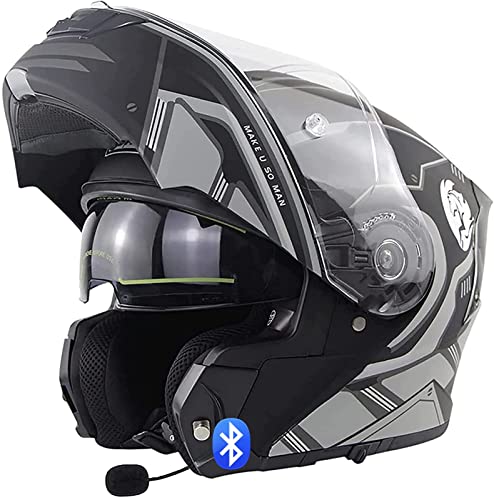 Motorrad Klapphelm Bluetooth Motorradhelm ECE Genehmigt Unisex Anti-Fog-Doppelspiegel Sturzhelm Mit Doppel Visier Modularer Integralhelm 4,XXXXL