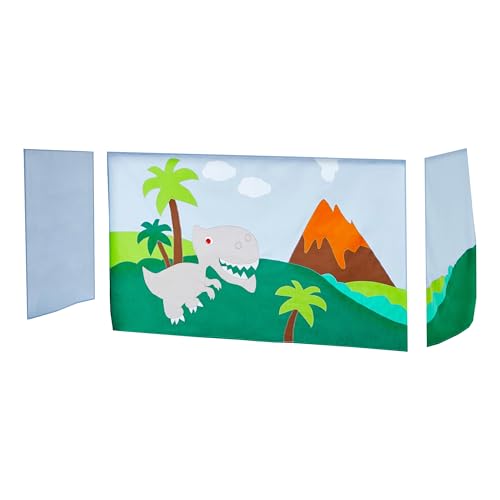 Hoppekids Dino-Abenteuer Handgefertigter Halbhochbettvorhang (70x160cm) inkl. Draht-Set und Haken für Kinderzimmer