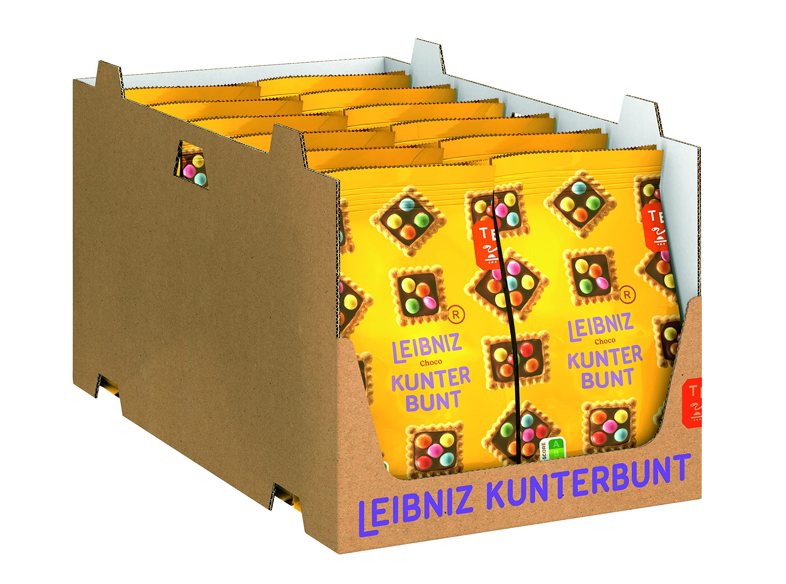 LEIBNIZ Kunterbunt Choco, 12er Pack, knusprige Kekse mit Schokoladencreme und Schokolinsen, Großpackung als Vorrat oder zum Verkauf (12 x 150 g)