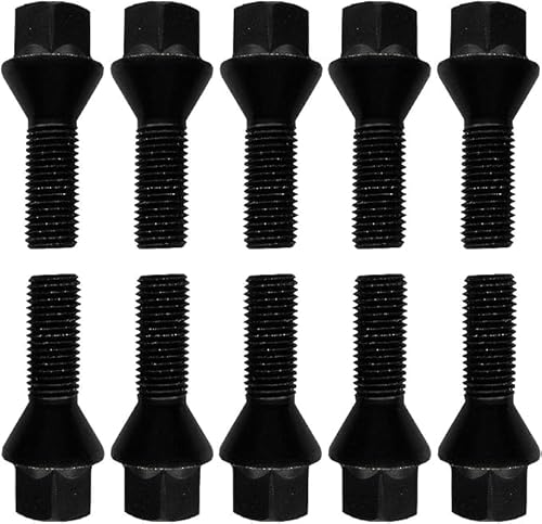 10 Radschrauben Radbolzen Kegelbund schwarz M12x1,25 39mm