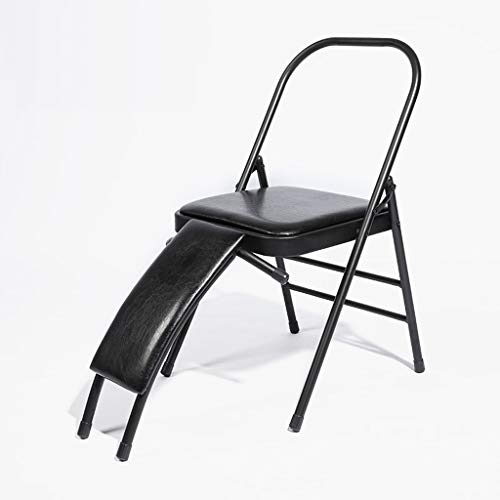 DLT Iyengar Faltbarer Yoga-Stuhl mit Lendenwirbelstütze, Abnehmbarer 23 mm Stahlrohr-Yoga-Stuhl Hilfswerkzeug, Balanced Body Headstand Bank Idealer Stuhl (Farbe : Faux Leather Black)