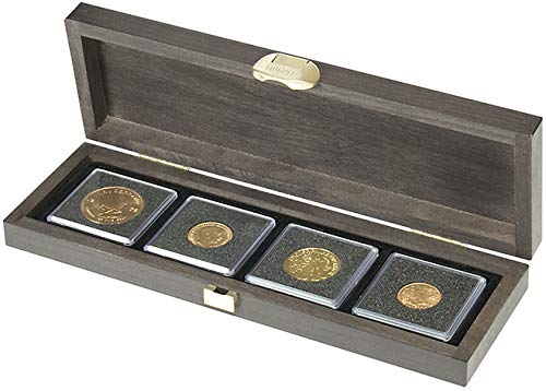 LINDNER Das Original Echtholzkassette Carus S mit 4 quadratischen Fächern für Münzen oder Münzkapseln mit zu Außen-Ø 52 mm