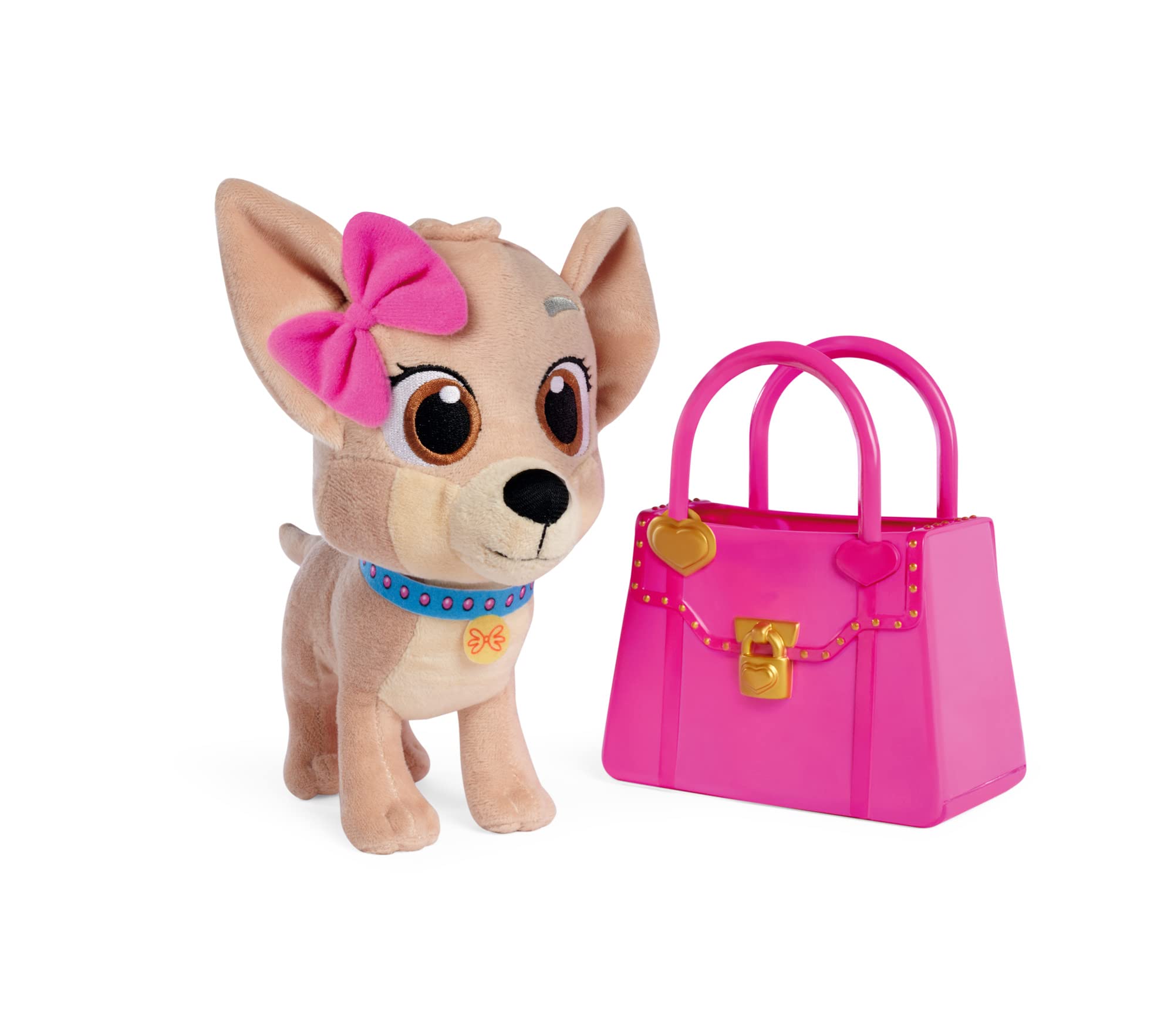 Simba 105890020 - ChiChi Love Best Friends Forever, Youtube Serie Plüschhund in Hot-Pinker Vinyl Handtasche, 20cm Kuschelhund, ab 3 Jahren