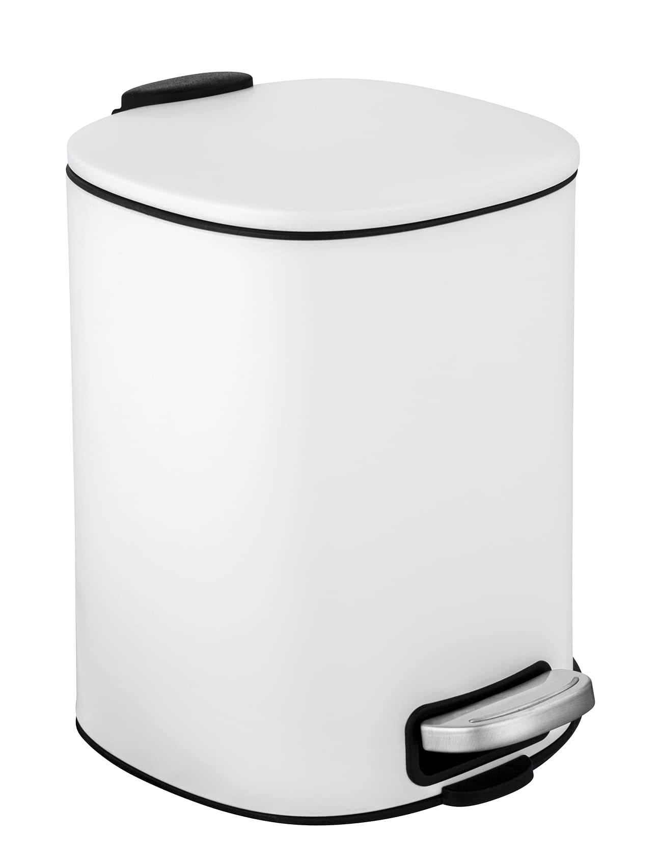 WENKO Kosmetik-Treteimer Alassio, Abfalleimer mit 5 Liter Volumen, hochwertiger Badezimmer-Mülleimer mit Easy-Close Absenkautomatik, aus lackiertem Stahl, 20,5 x 27 x 24,5 cm, Weiß