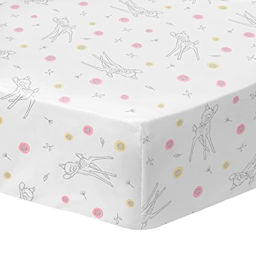 CTI Disney Bambi Flowers Spannbettlaken für Kinder, Mädchen, 90 x 190 cm, 100 % Baumwolle, Öko-Tex, Weiß