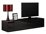 Mirjan24 TV Schrank Vigo, Fernsehschrank, TV Lowboard mit Grifflose Öffnen, Hängeschrank Hochglanz Matt Wohnwand (Länge: 140 cm, Schwarz/Schwarz Hochglanz)