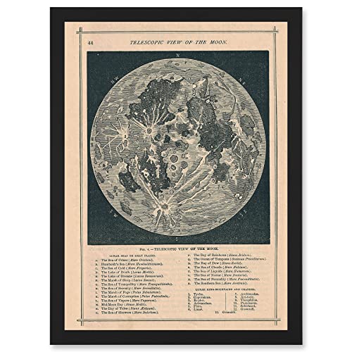 Map Illustrated Antique Telescopic Moon Artwork Framed A3 Wall Art Print Karte Illustriert Antiquität Mond Mauer