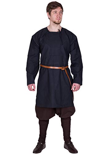 Battle-Merchant Mittelalter Wikinger Tunika Herren | Viborg Rekonstruktion Langarm Kostüm Karneval (Blau, XL)