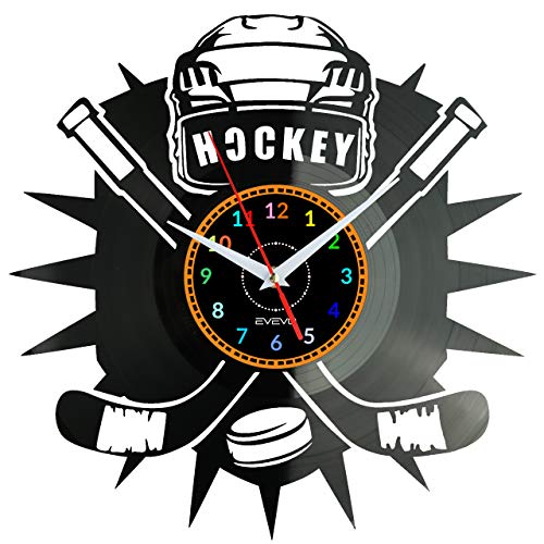 EVEVO Eishockey Wanduhr Vinyl Schallplatte Retro-Uhr Handgefertigt Vintage-Geschenk Style Raum Home Dekorationen Tolles Geschenk Uhr Eishockey