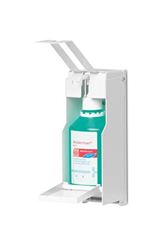 Durable 589302 Wandspender für Desinfektionsmittel oder Seife, mit langem Armhebel, flexible Anpassung an Flaschengrößen bis 500 ml, weiß