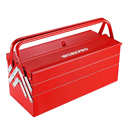 WORKPRO Metall-Werkzeugkasten, 45,7 cm, freitragender faltbar, rot, 3-lagig, 5-fach Multifunktionswerkzeug-Organizer, Rot