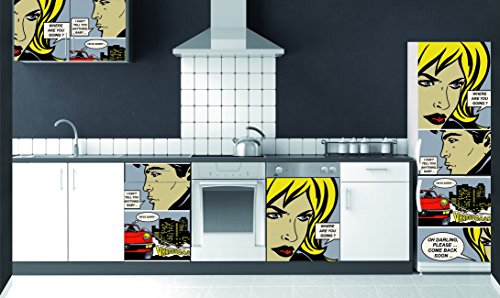 Plage Kitchen Aufkleber für Küchen und Kühlschrank-Comic-180 x 59,5 cm, Vinyl, Colorful, 180x0.1x59,5 cm