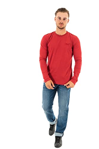 Superdry Mens Vintage Logo EMB L/S TOP T-Shirt, Hike Red Marl, Small