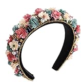 Barock-Kristall-Strass-Stirnbänder mit Blume, gepolsterte Haarbänder für Frauen und Mädchen, mit Perlen verziert, breiter Samt-Haarreifen für Hochzeiten, Brautpartys