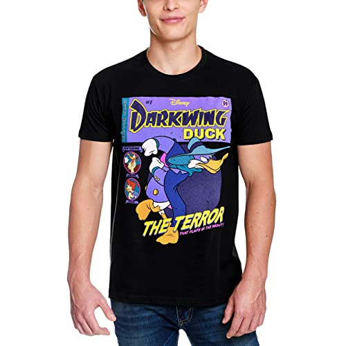 Elbenwald Darkwing Duck T-Shirt Comic Cover Frontprint Baumwolle Herren Damen schwarz - S