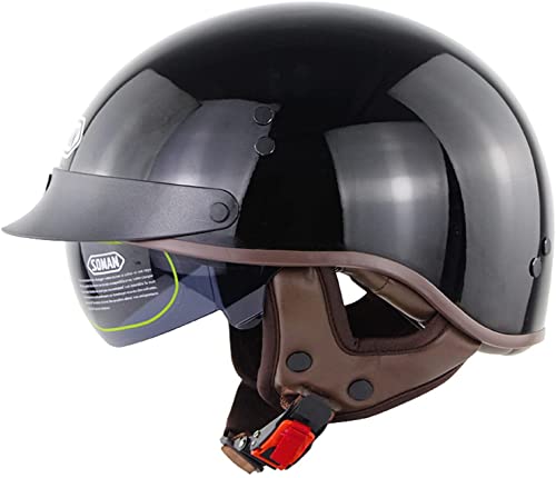 Motorrad Halbhelme Brain-Cap · Halbschale Jet-Helm Roller-Helm DOT/ECE-Zertifizierung Mit Visier Retro Scooter-Helm Mofa-Helm Retro Motorrad Half Helm Schutzhelm (Color : B, Größe : XL=61-62cm)