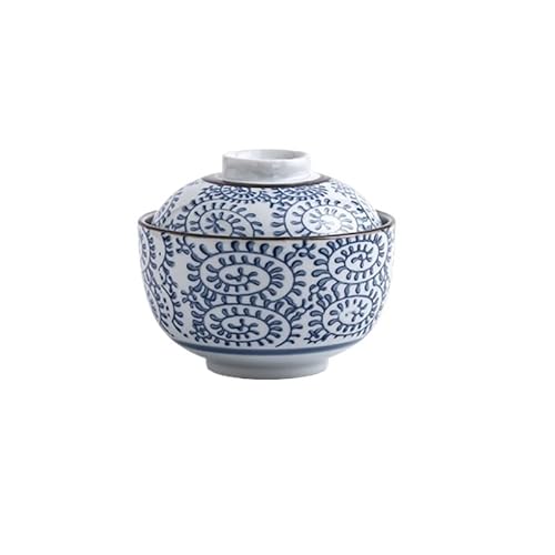 4,5-Zoll-Schüssel mit Deckel, klassische blau-weiße Keramik-Eintopf-Suppenschüssel, Eier-Eintopf-Tee, gedämpfte japanische Reis-Ramen-Schalen (Color : Color 2)