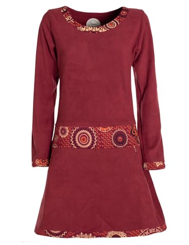 Vishes- Alternative Bekleidung - Extra warmes Winterkleid Damen Langarm Kleider Sweatkleid Fleece dunkelrot 44