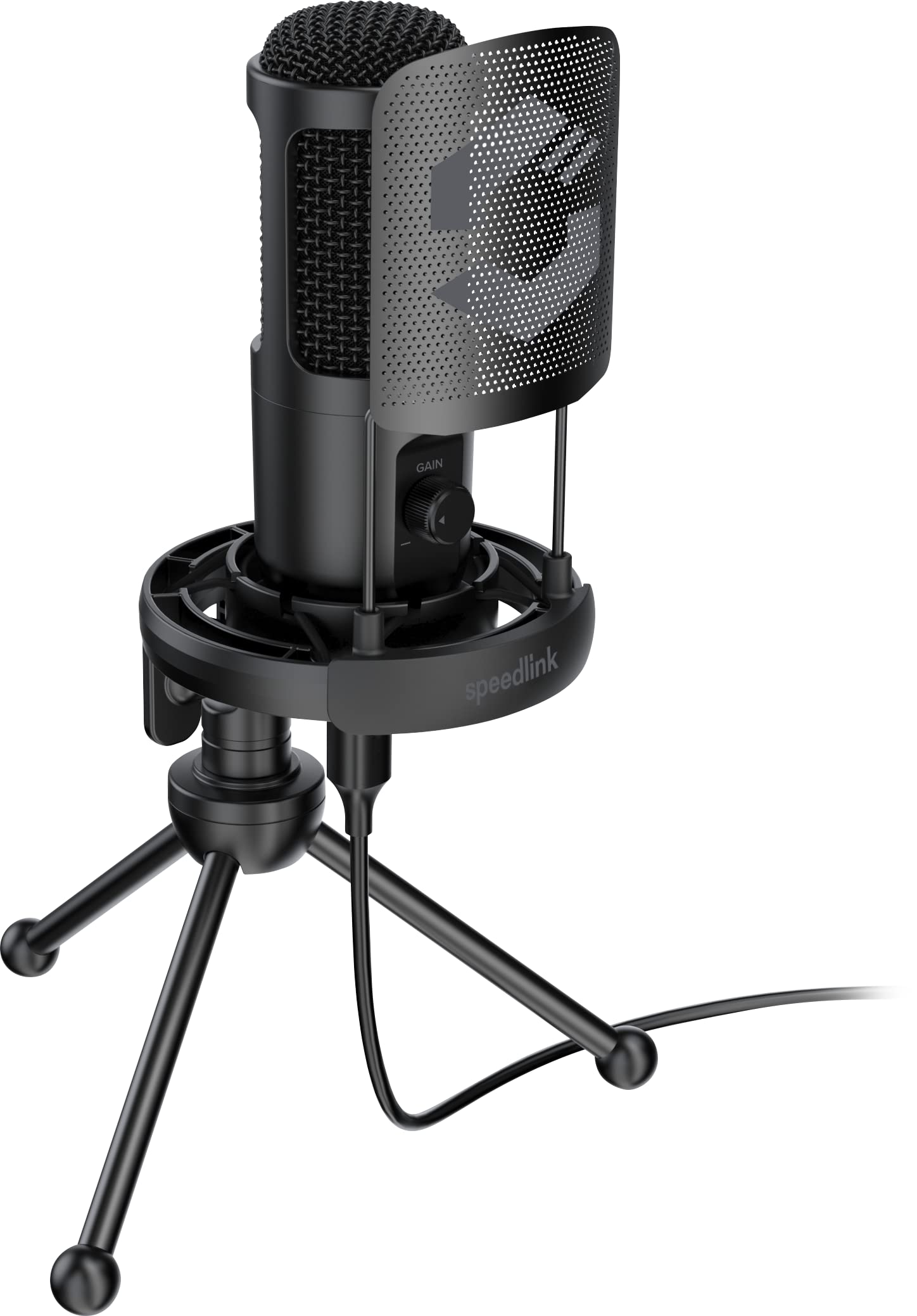 Speedlink AUDIS PRO Desktop Streaming Microphone – Stream Mikrofon mit Ständer und Shock-Mount – Plug & Play, schwarz