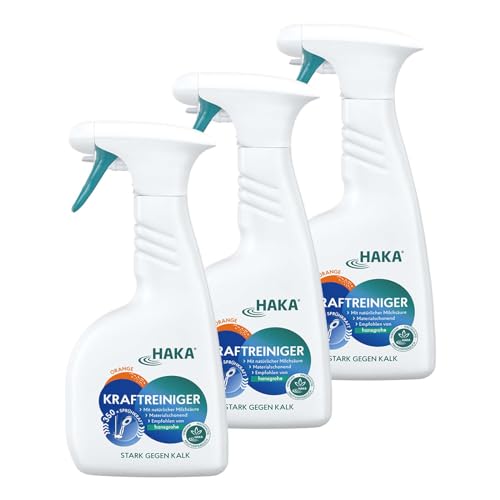 HAKA Kraftreiniger-Spray 3 x 500-ml-Sprühflasche, für Kalk und Schmutz in Bad und Küche