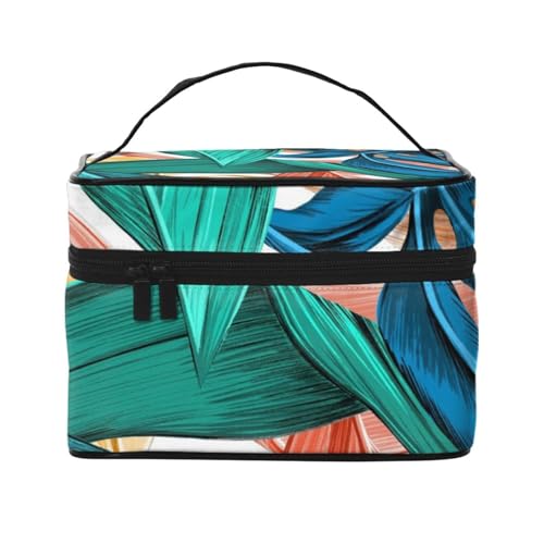 Tropische Palmblatt-Reise-Make-up-Tasche, tragbare Kosmetiktasche für Frauen und Mädchen – stilvoll und geräumig, Tropisches Palmenblatt, Einheitsgröße