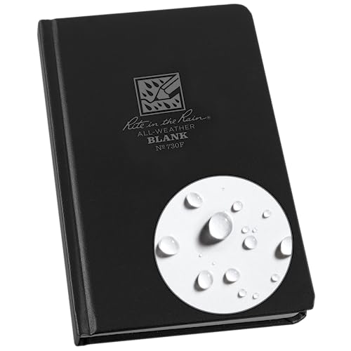 Rite in the Rain Skizzenbuch mit festem Einband, wetterfest, 12,1 x 19,1 cm, schwarzer Einband, blanko Seitenmuster (Nr. 730F)