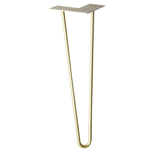 Wagner Möbelbein/Tischbein/Möbelfuß - Hairpin Leg - Retro Style - Stahl pulverbeschichtet Gold, 12 x 12 x 40 cm, Bein konisch/schräg verlaufend, integrierte Anschraubplatte - 12824501