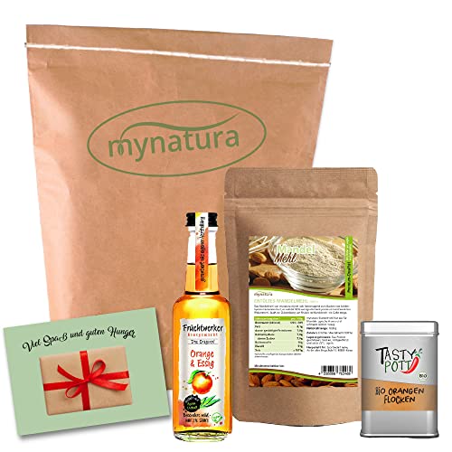 Mynatura Back-Set Orange I Fruchtwerker Orange & Essig + Tasty Pott Bio Orangenflocken (Schale) + Mynatura Mandelmehl I Kuchen I Muffins I Backen