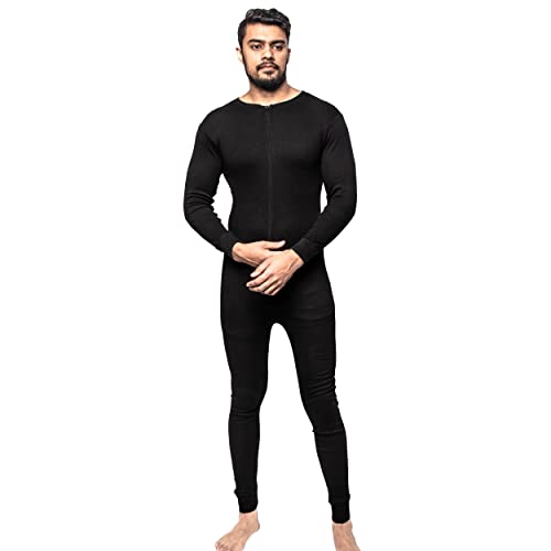 Herren-Thermo-Unterwäsche, Einteiler, Body, mit Reißverschluss, Ski-Unterwäsche Gr. Large, schwarz