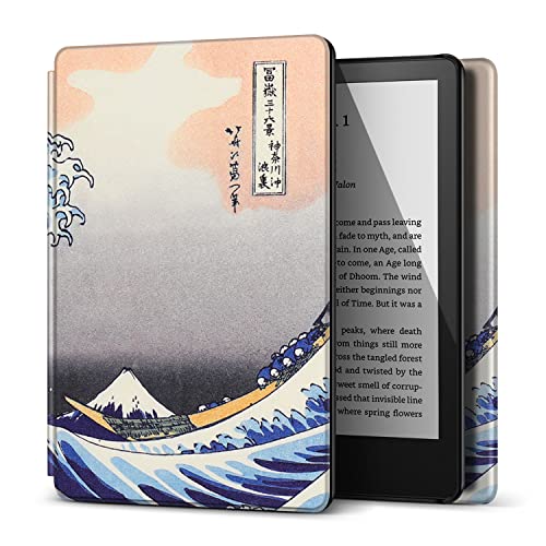 TNP Hülle für Kindle 11. Generation – Schlank & Leicht Schutzhülle für 6 Zoll Amazon Kindle 2022 Case E-Book Reader Cover, Automatische Ruhe-/Wachfunktion - Japanisch - Die große Welle vor Kanagawa