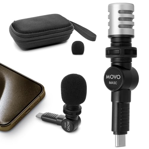 Movo Externes USB-C-Mikrofon für iPhone 15, Mikrofon für iPhone 15, USB-C-Geräte, tragbares Kondensator-Schrotflinten-Mikrofon für Videoaufnahmen, Voiceover, Interview, Reisen, Vlogging, YouTube