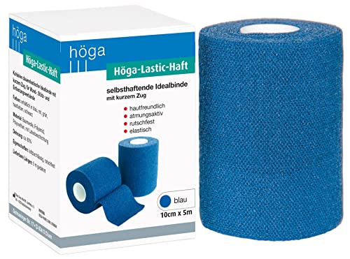 Höga-Lastic-Haft blau, kohäsive (selbsthaftende) Idealbinde mit kurzem Zug - 10 cm x 5 m gedehnt,, atmungsaktiv, rutschfest, elastisch