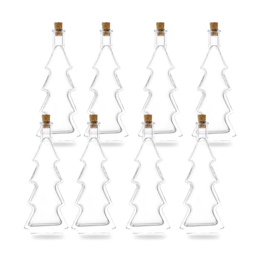 Flaschenbauer Glasflaschen Tannenbaum I 8er Bundle mit einer Füllmenge von 100ml I Tannenbaumflasche mit Korkverschluss I Exklusiv für Weihnachten
