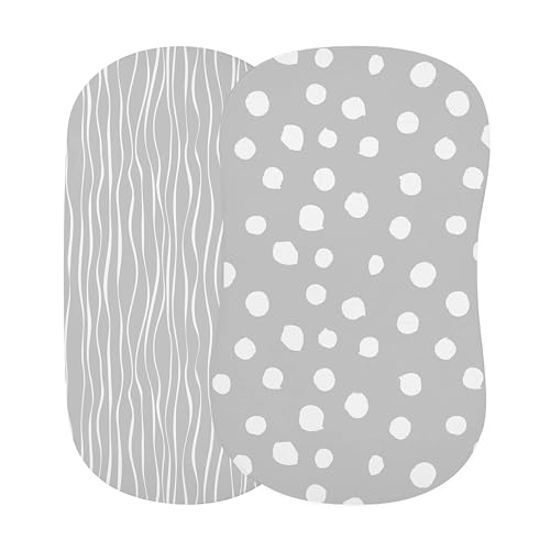 Ely's & Co Baby Bettlaken-Set, 100% Jersey-Baumwolle, Grau/Weiß, abstrakte Streifen und Punkte