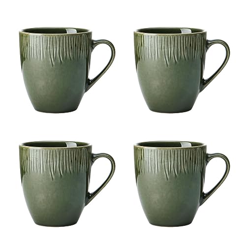 Mikasa Jardin 4-teiliges Becherset, grün, Satz von 4 Bechern, 420ml Steingutbecher für Tee und Kaffee - Geschenkkarton & spülmaschinenfest