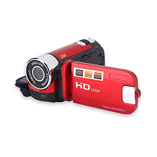 Goshyda Digitaler Camcorder, tragbar 2,7 Zoll 270 ° Drehung 1080P 16-fache Digitalzoom-Video-DV-Kamera für den Heimgebrauch/Reisen(rot)