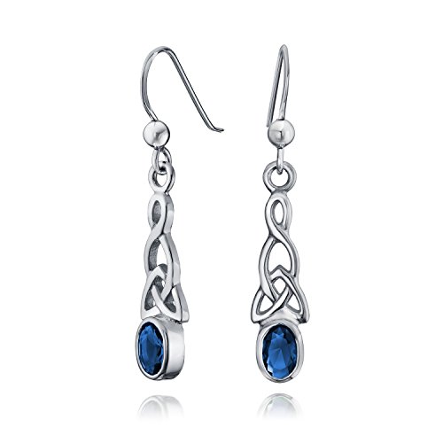 Keltische Knoten Arbeit Liebe Knoten Royal Blau Baumeln Ohrringe Fisch Haken Simuliert Saphir Cz 925 Sterling Silber