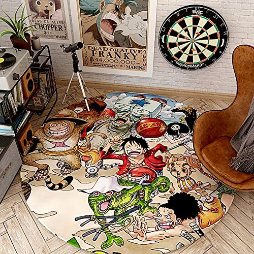 Anime Teppich, Runde Teppiche One Piece Teppich Cartoon Anime Kinderzimmer Wohnzimmer Schlafzimmer Nacht Anti Rutsch Teppich Kreative, rutschfeste Pad Home Decor Waschbar (80x80cm)