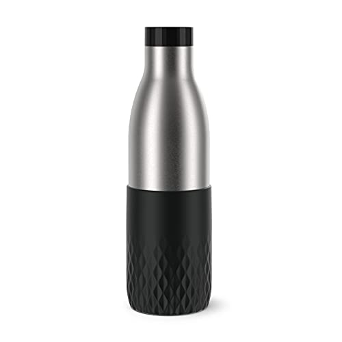 Emsa N31111 Bludrop Sleeve Trinkflasche | 0,7 Liter | 100 % dicht | Quick-Press Verschluss | Ergonomischer 360° Trinkgenuss |12h warm, 24h kühl | spülmaschinenfest | Edelstahl | Schwarz