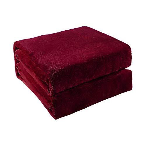 N/A Flannel-Fleece-Blanket Soft Lightweight Plush Microfaser Bed Gold Couch Blanket, Burgundy Full