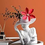 Nordic Style Human Head Abstract Flower Vase, Modern Lady Wearing Hat Succulents Statue Resin Flower Plant Pot, Home Decoration Living Room Decor