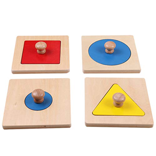 Tomaibaby 4 Stücke Geometrische Puzzle Board Montessori Mehrere Form Puzzle Knopf Holz Puzzle Vorschule Lernmaterial Spielzeug Pädagogisches Spielzeug
